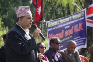 Sports Secretary of Nepal Government giving speech during the opening.