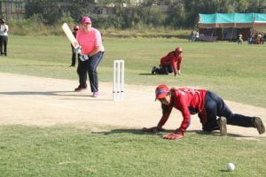 Geeta Poudel of Nepal doing wicketkeeping.