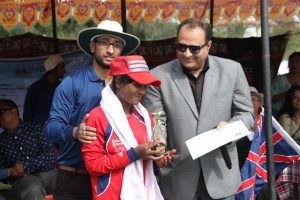 Mankeshi Choudhary of Nepal receiving player of the match trophy fromm Mr. Birendraraj Pokhrel, Abilis Facilitator.