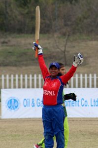 Nepal's Mankesi after scoring 50 runs
