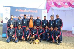Nepali b;lind cricket team with the first runner up trophy in Kanpur